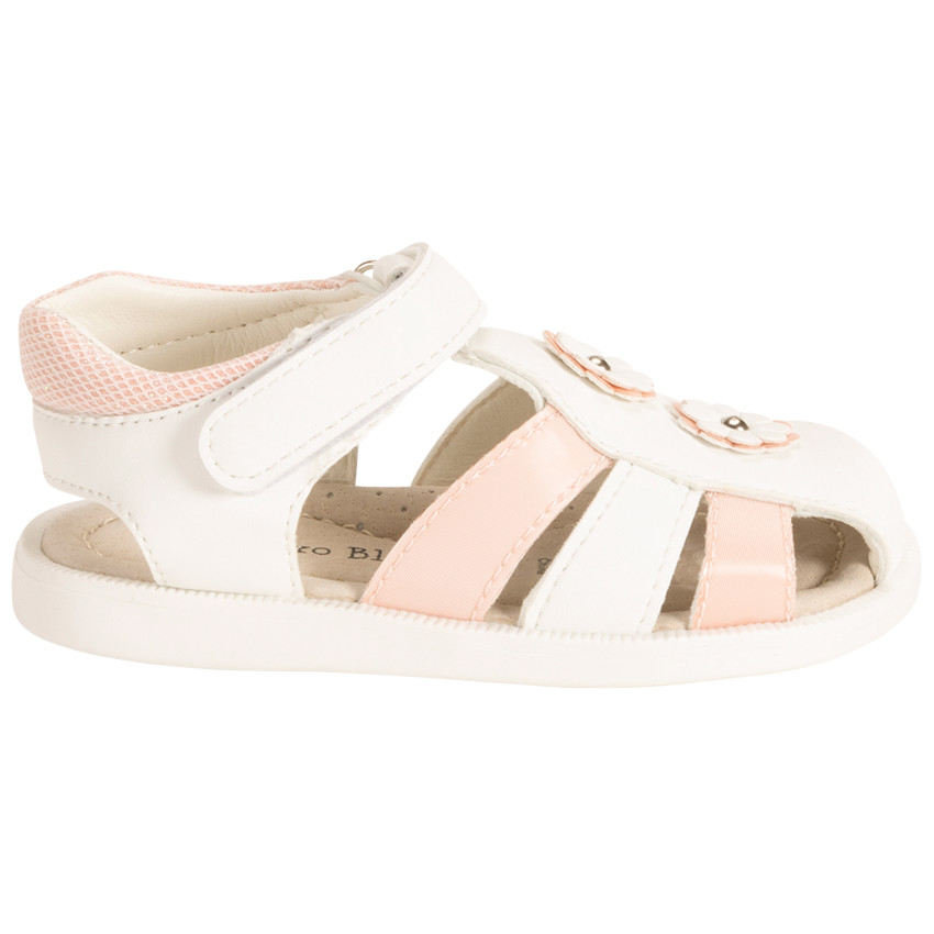 Sandalias bicolores con velcro y flores para bebé niña 