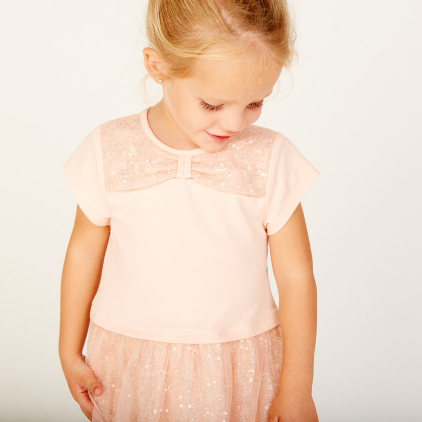 Rocco de fiesta de manga corta efecto 2 en 1 para bebé niña 