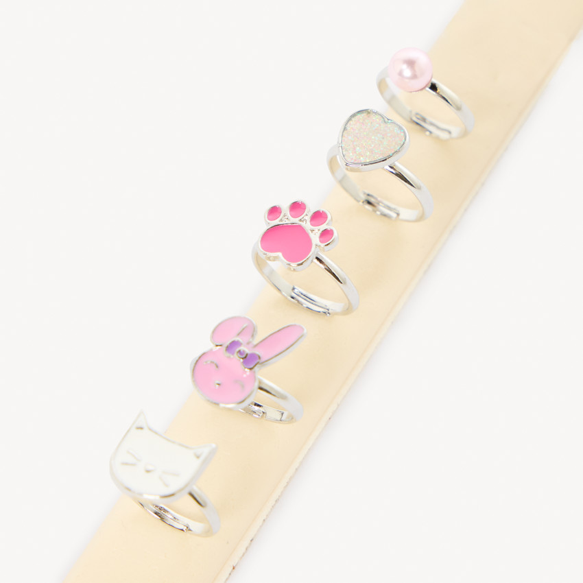 Lote de 5 anillos fantasía animales para niña 