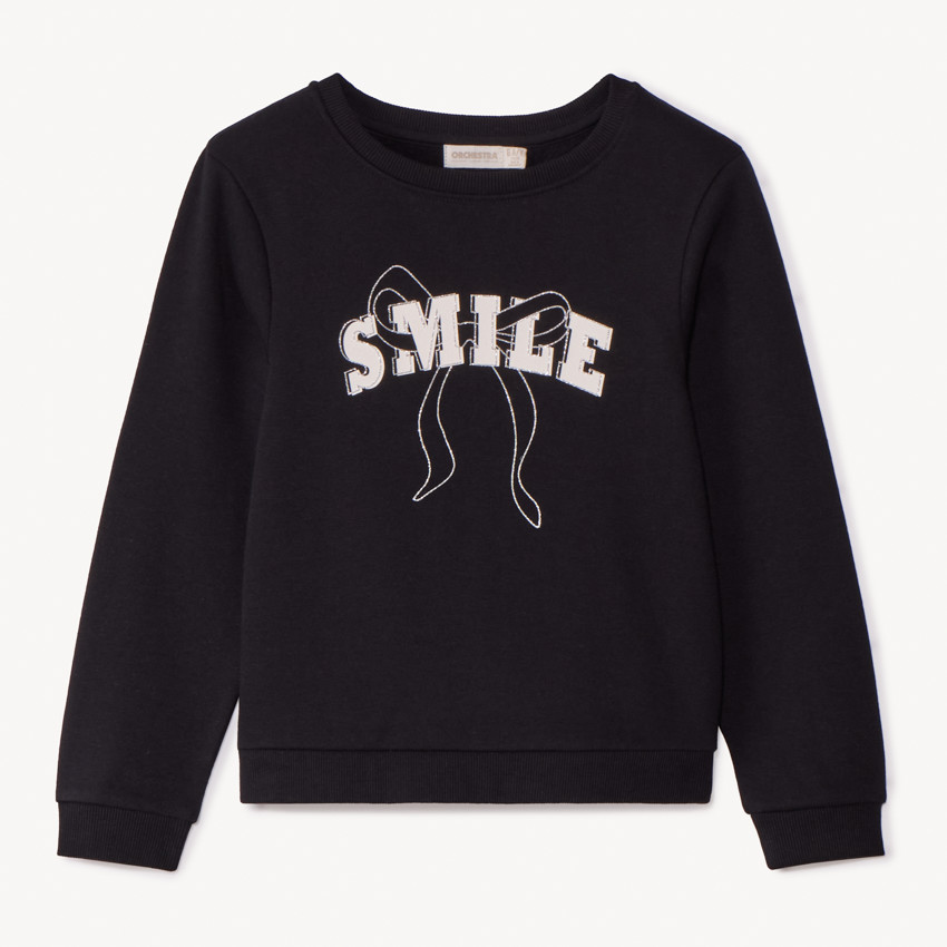 Sudadera de felpa lisa con estampado brillante para niña 