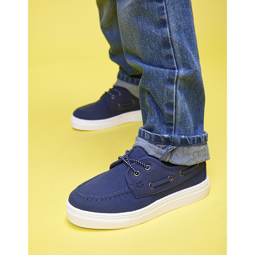 Zapatillas bajas de barco bi-materia con cordones elásticos para niño 
