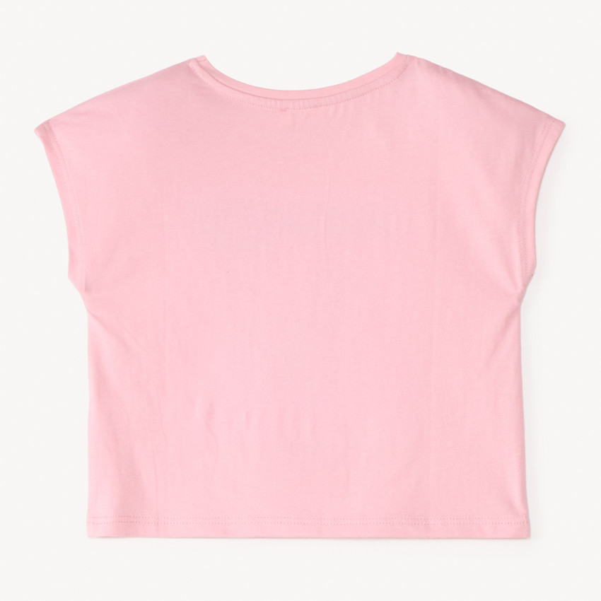 Camiseta de manga corta con estampado de piña, bordado y brillantes para niña. 
