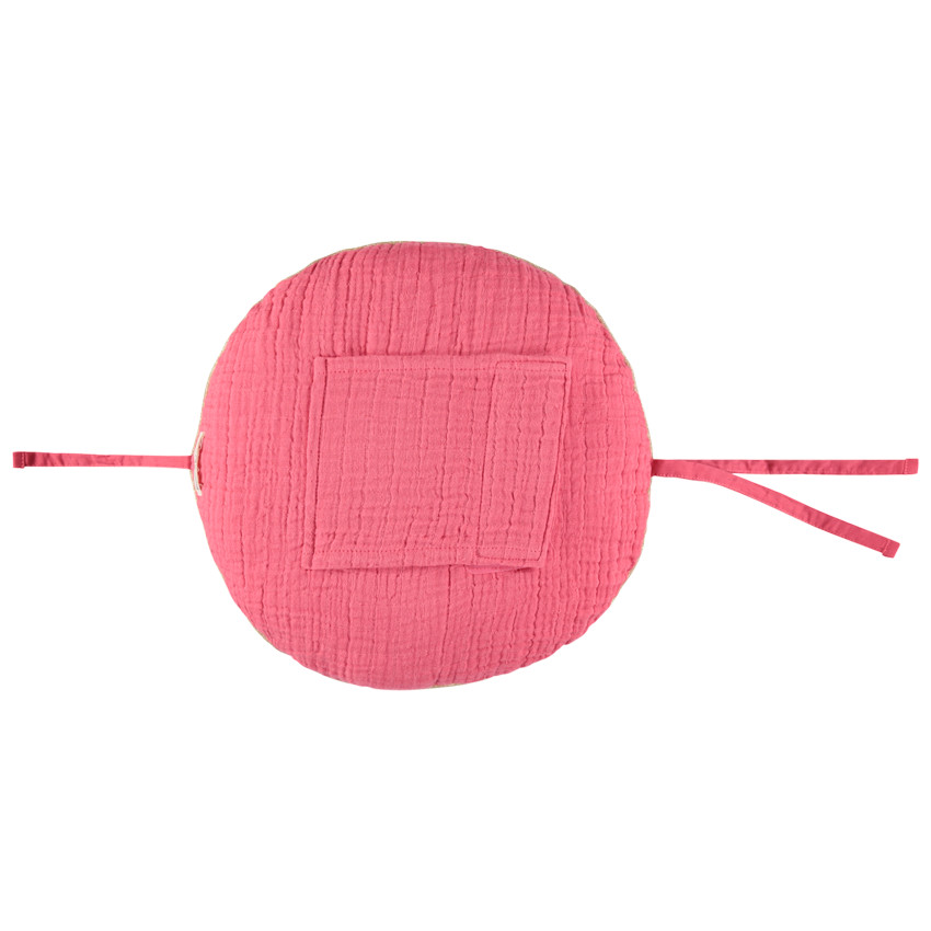 Cojín decorativo redondo en gasa de algodón modulable en protector de cuna o parque 