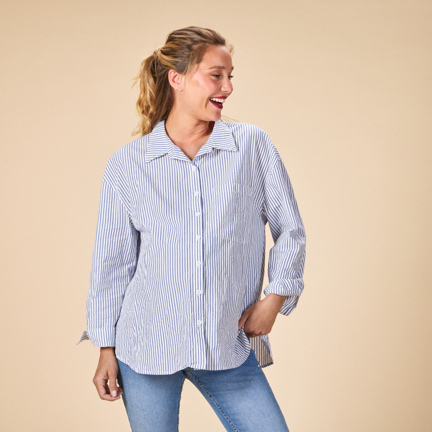 Camisa de manga larga a rayas para mujer 