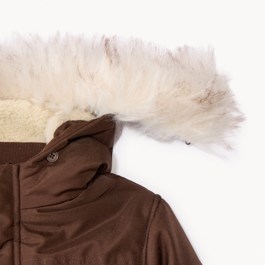 Parka de tela lisa con capucha de efecto pelaje para niño  Additional Parka de tela lisa con capucha de efecto pelaje para niño