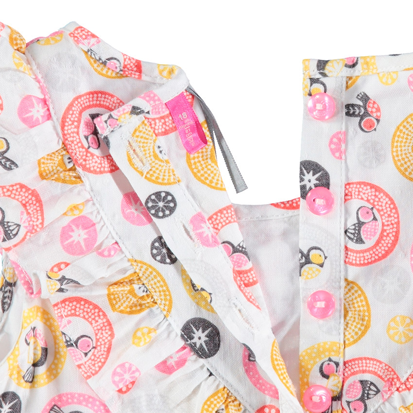 Vestido de manga corta con estampados all over y volantes 