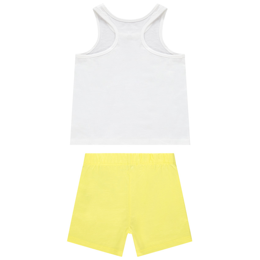 Conjunto de tirantes con estampado de cisne y short amarillo 