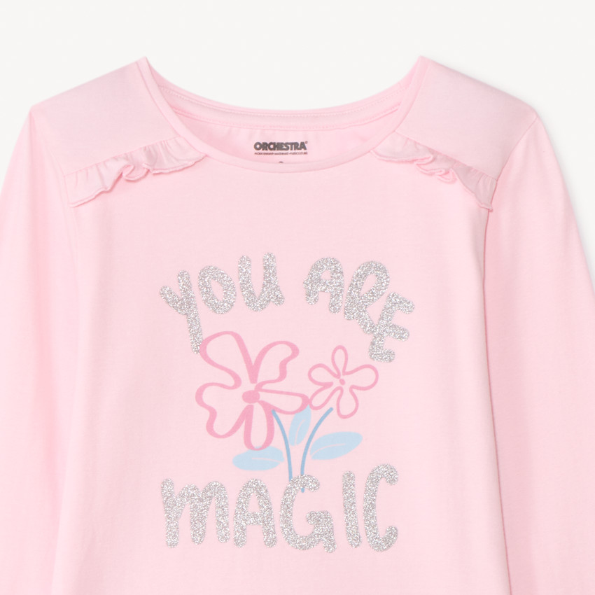 Camiseta de manga larga con estampado brillante para niña. 