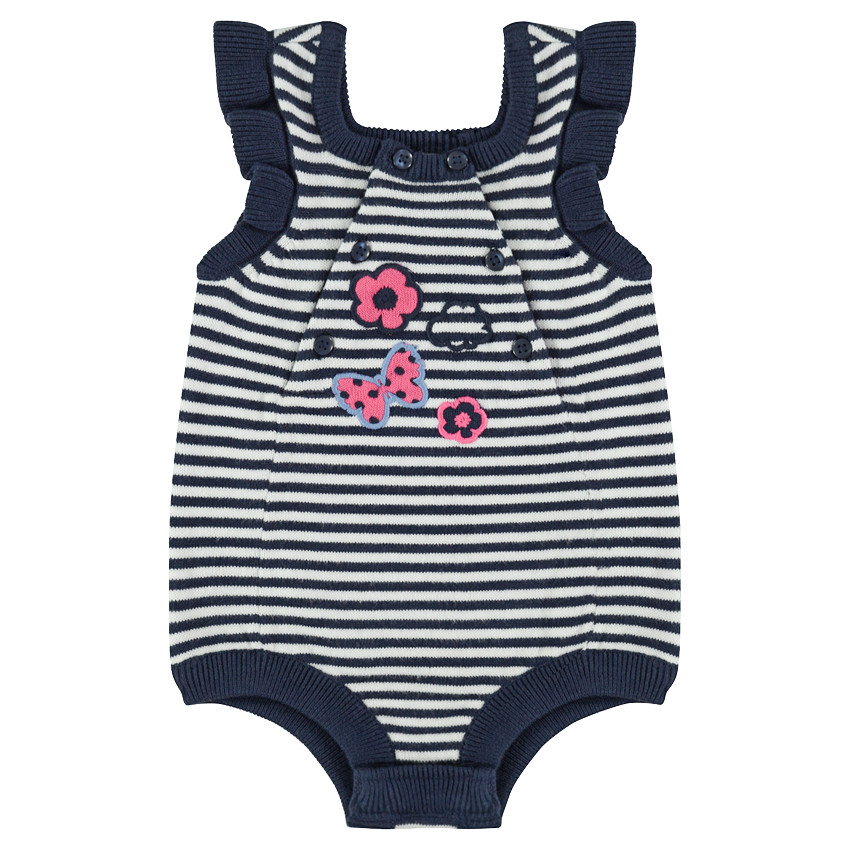 Saco de dormir de rayas de punto con parches y bordados 