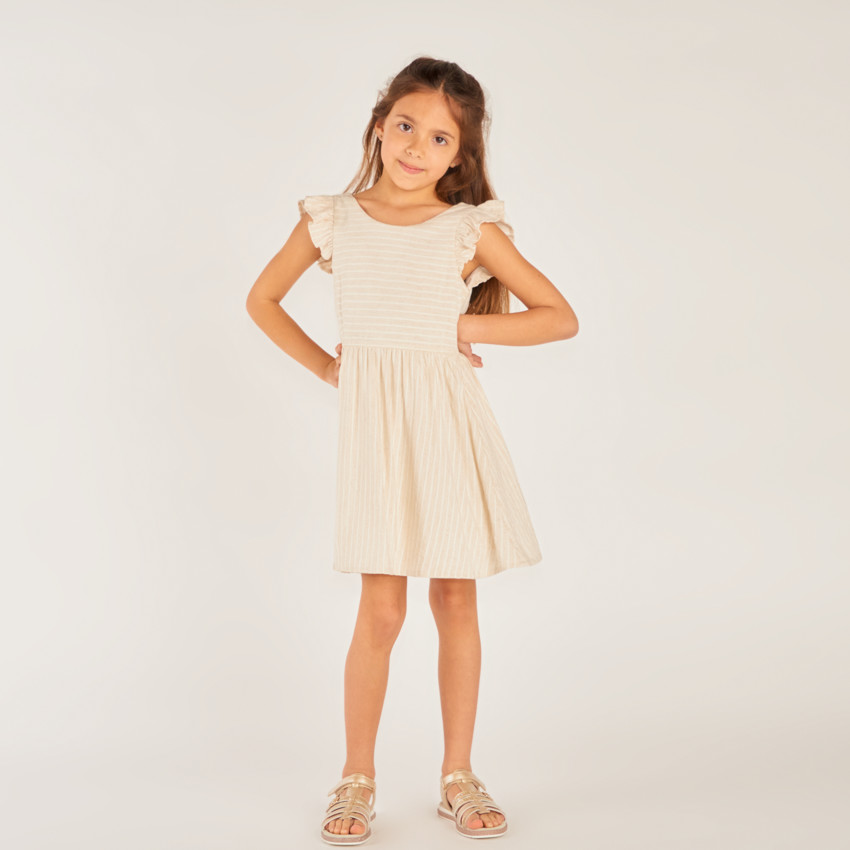 Ropa de rayas de manga corta con espalda en V para niña 