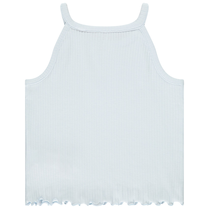 Camiseta corta acanalada con bordado niña 