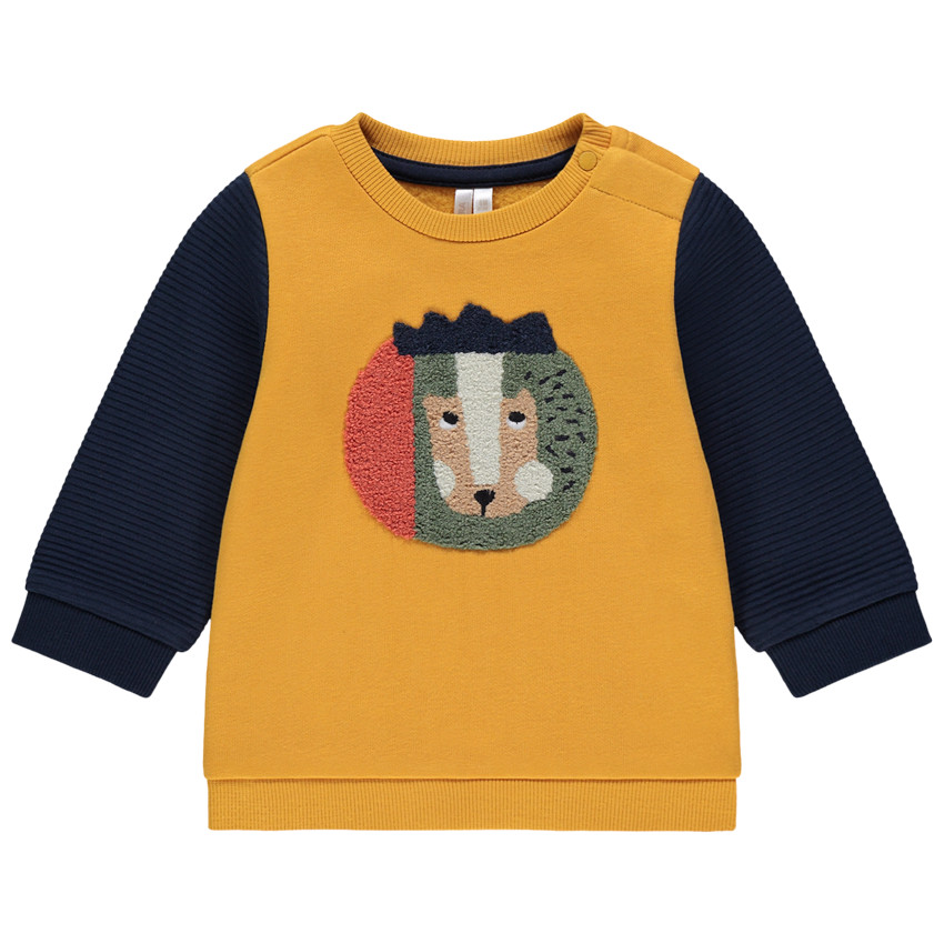 Sweat en molleton bicolore à animal en bouclette 