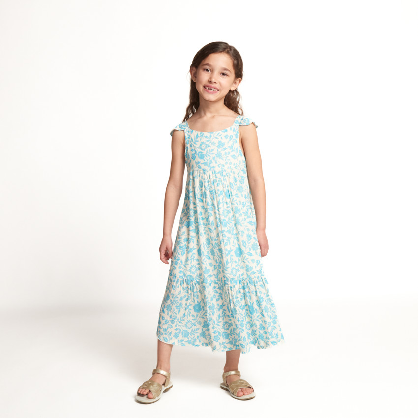 Vestido largo de manga volante con estampado de flores para niña 