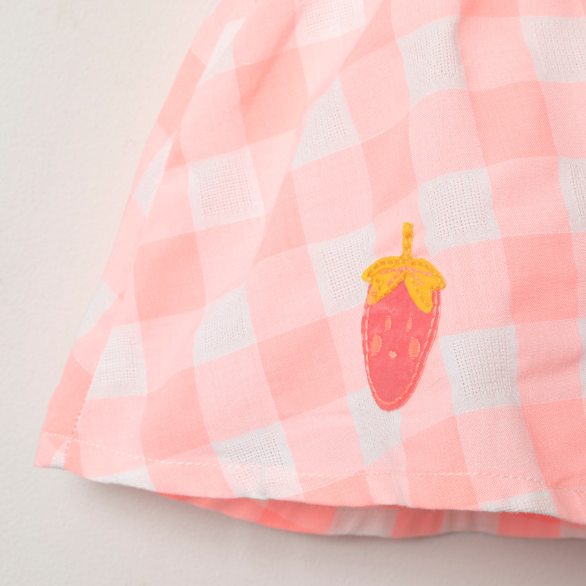 Robe en coton bio à carreaux et fruits brodés 