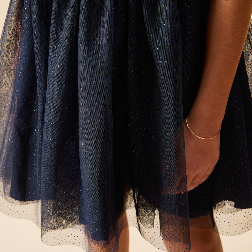 Vestido de fiesta de manga corta en tul brillante para niña 