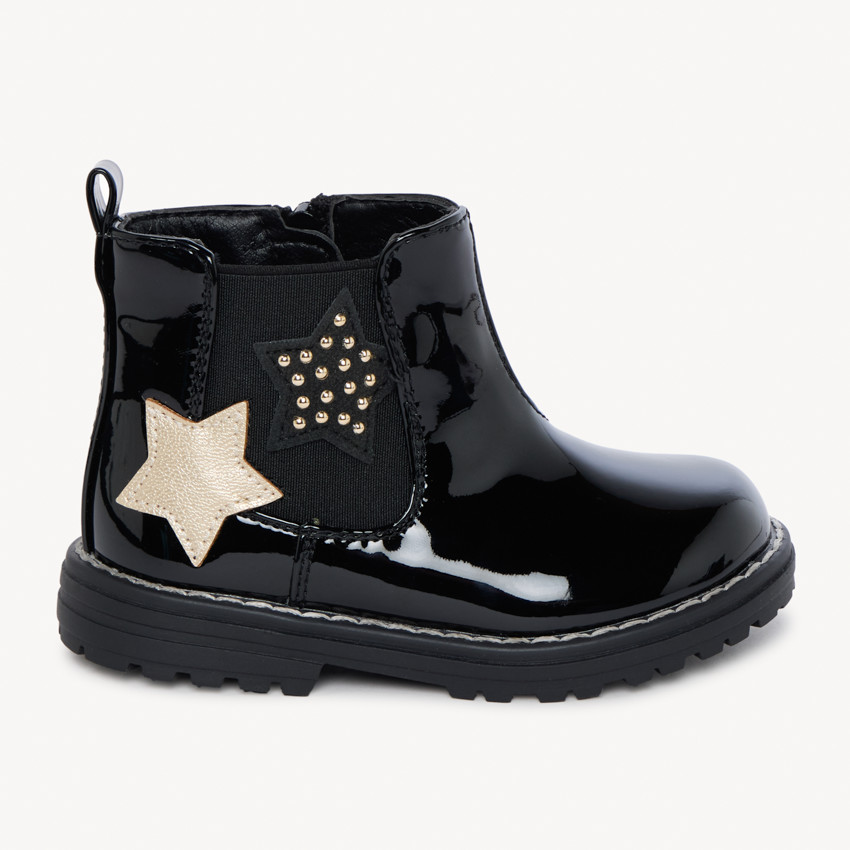 Botines de charol con estrellas y cremallera para bebé niña 