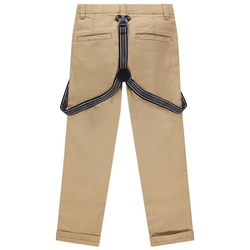 Pantalon en twill uni à bretelles élastiquées amovibles 