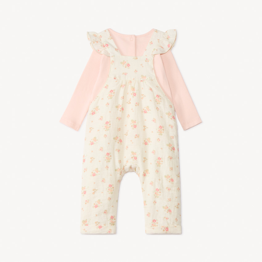 Ensemble salopette fleurie + t-shirt manches longues pour bébé fille 