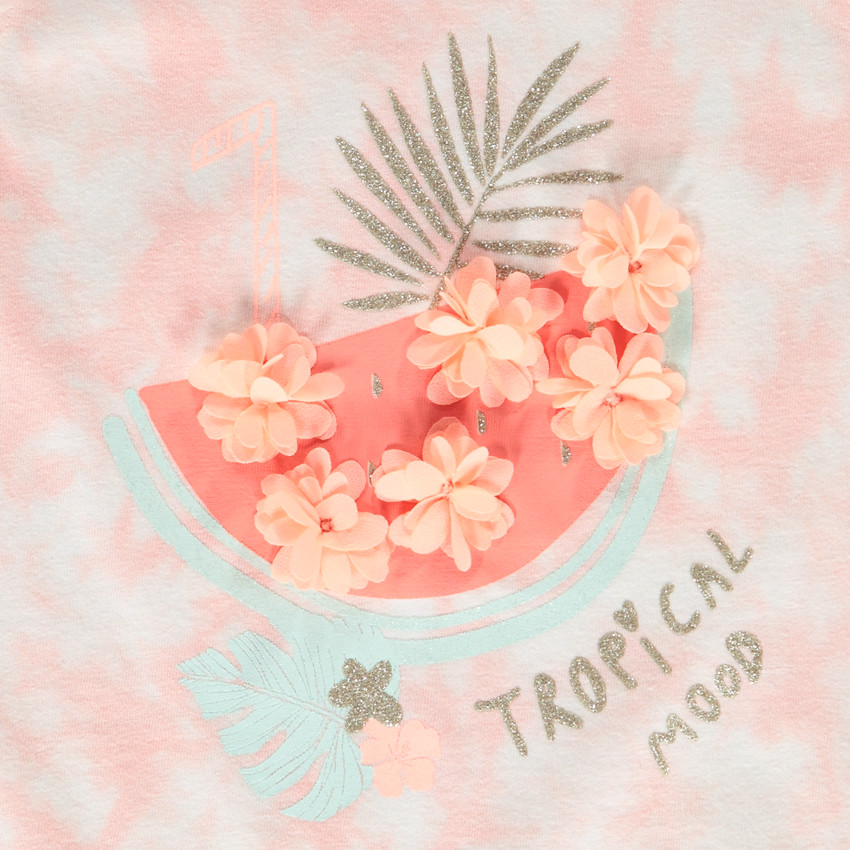 Camiseta sin mangas efecto tie & dye con flores en 3D niña 