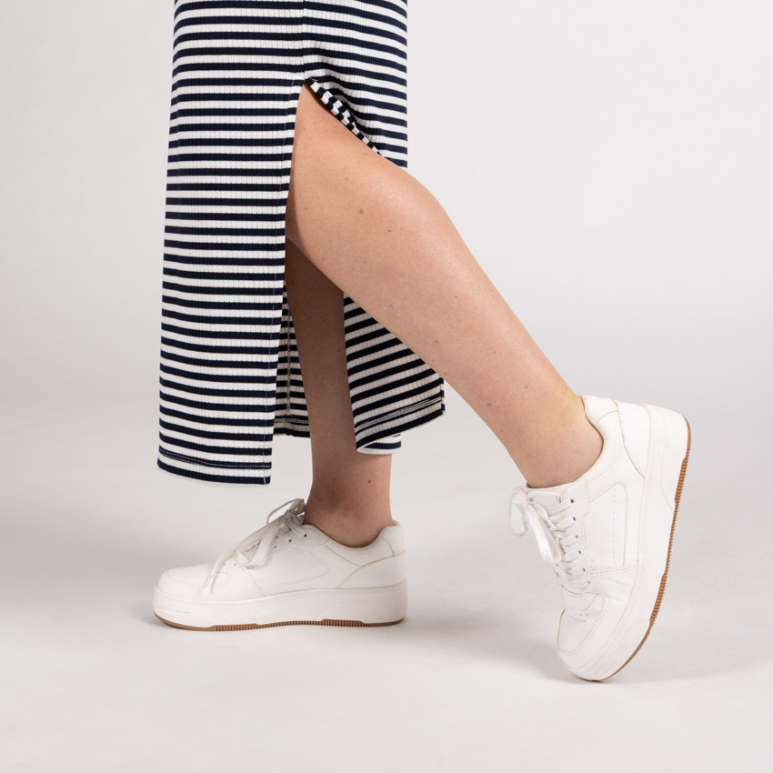 Vestido largo ajustado sin mangas de rayas para mujer 