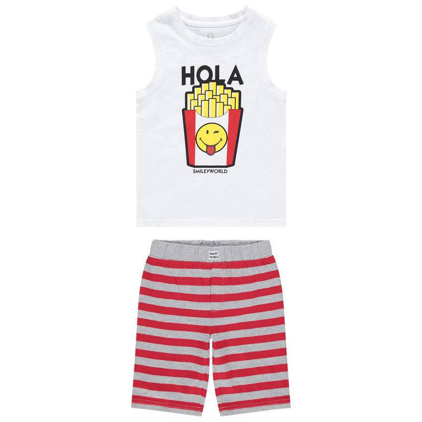 Pijama camiseta sin mangas print SmileyWorld y bermudas a rayas Main Pijama camiseta sin mangas print SmileyWorld y bermudas a rayas