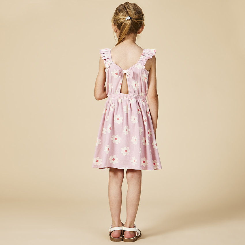 Vestido estampado floral con espalda abierta para niña 