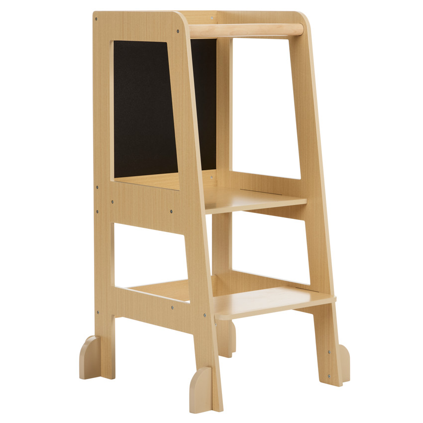 Torre de aprendizaje Premissori con pizarra negra de madera color natural 