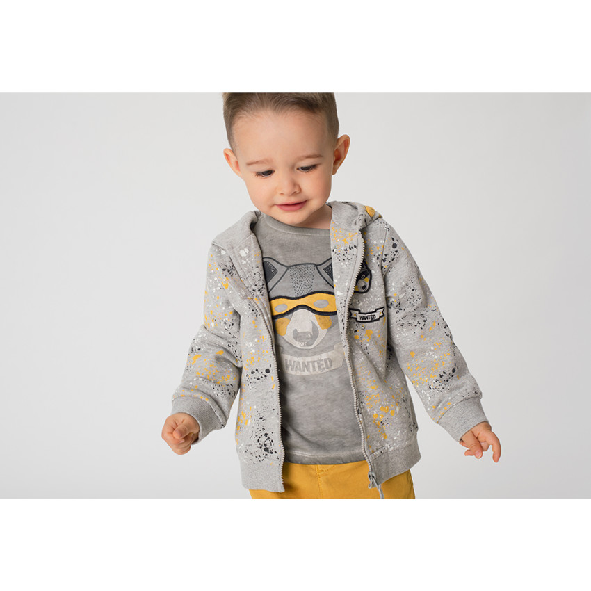 Camiseta de punto de manga larga teñida con zorro estampado 