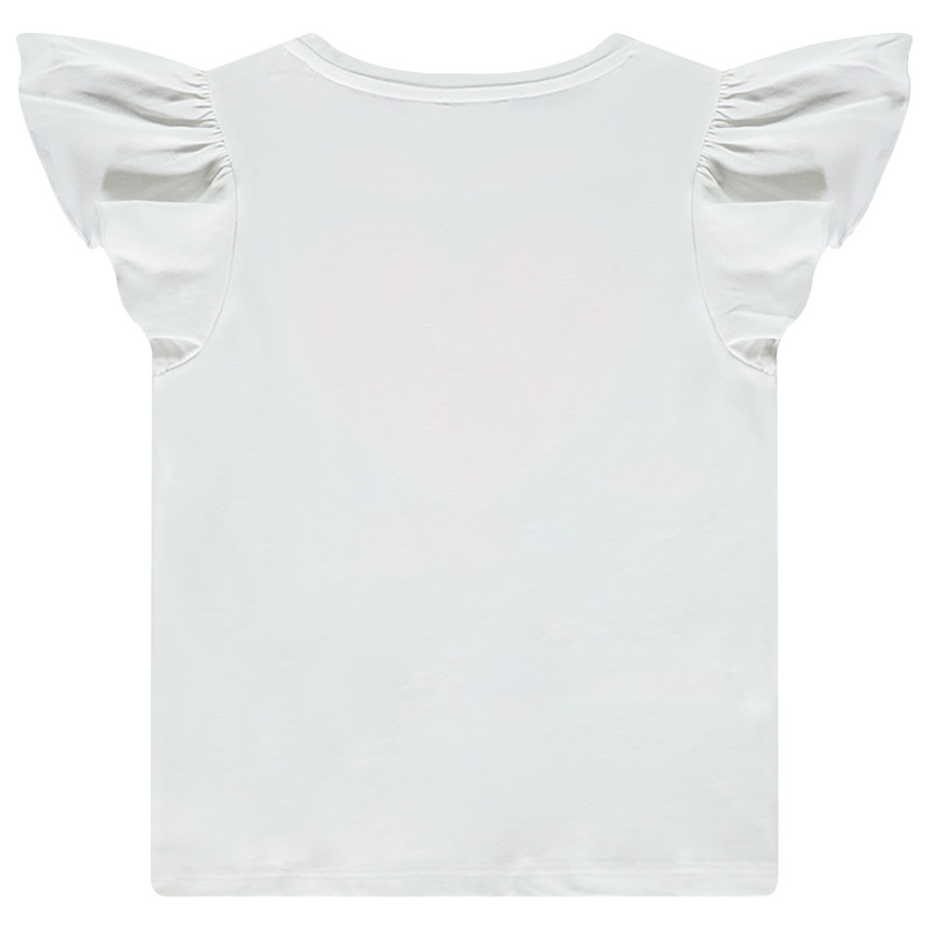 Camiseta de manga corta con volantes y bordado para niña 