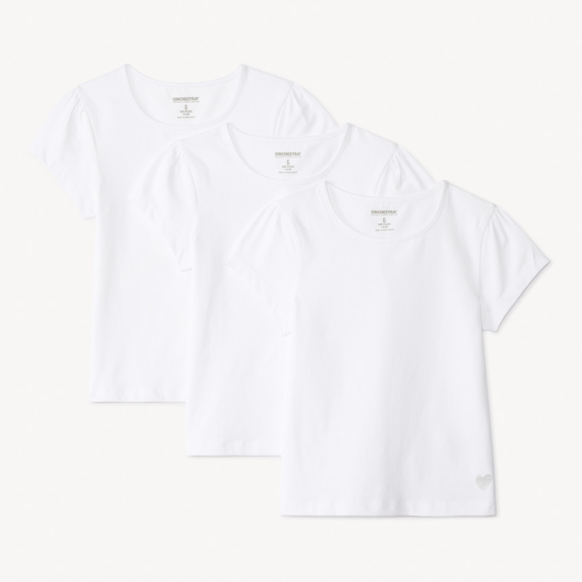 Lote de 3 camisetas de manga corta lisas con estampado foil de corazón para niña 