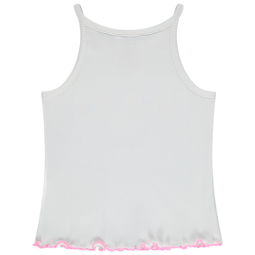 Camiseta sin mangas acanalada con bordado multicolor y estampado para niña 