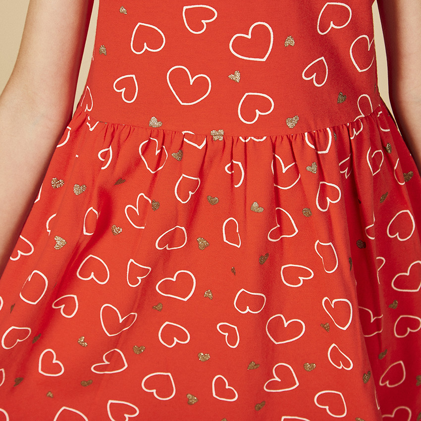 Vestido sin mangas estampado fantasía con purpurina niña 