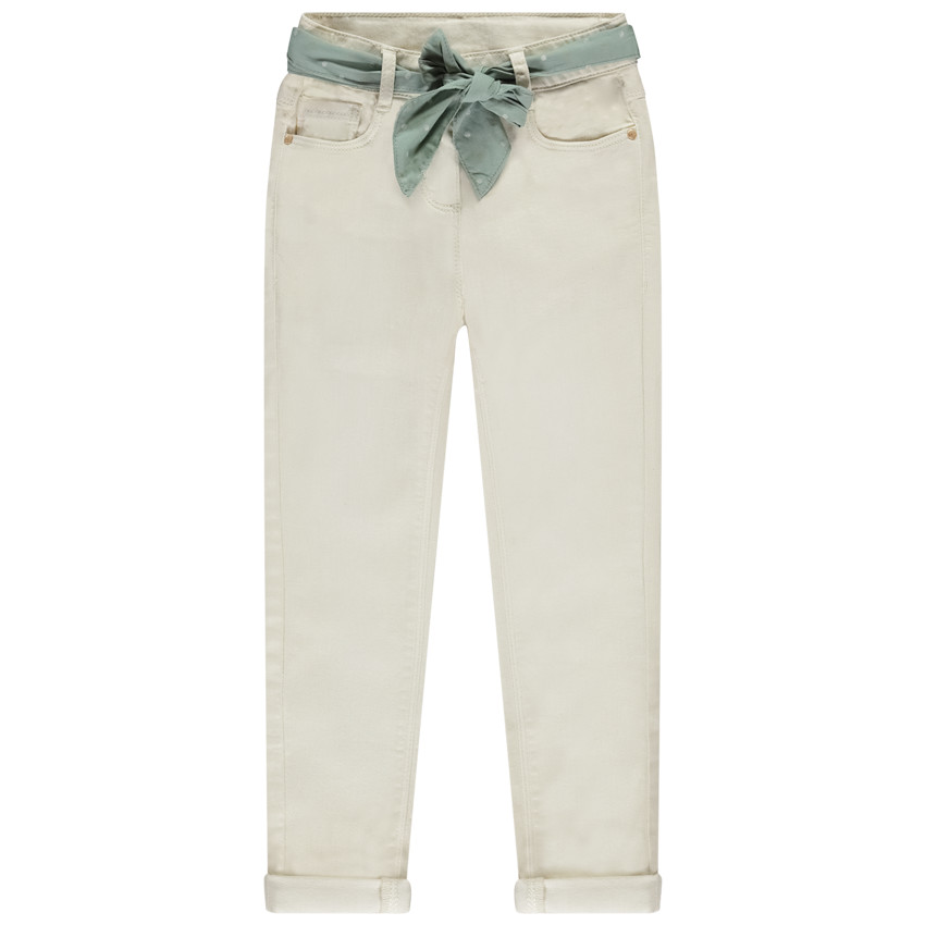 Jean slim liso con cinturón de pañuelo para niña 