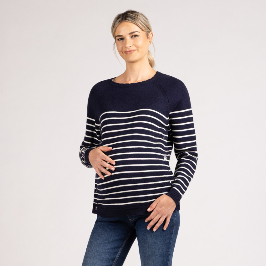 Jersey de lactancia de punto a rayas estilo marinero con cuello fantasía 