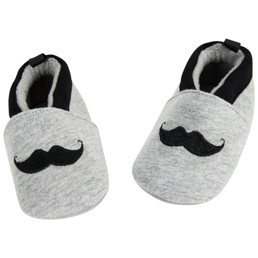 Pantuflas suaves con bordado de bigote para bebé niño 