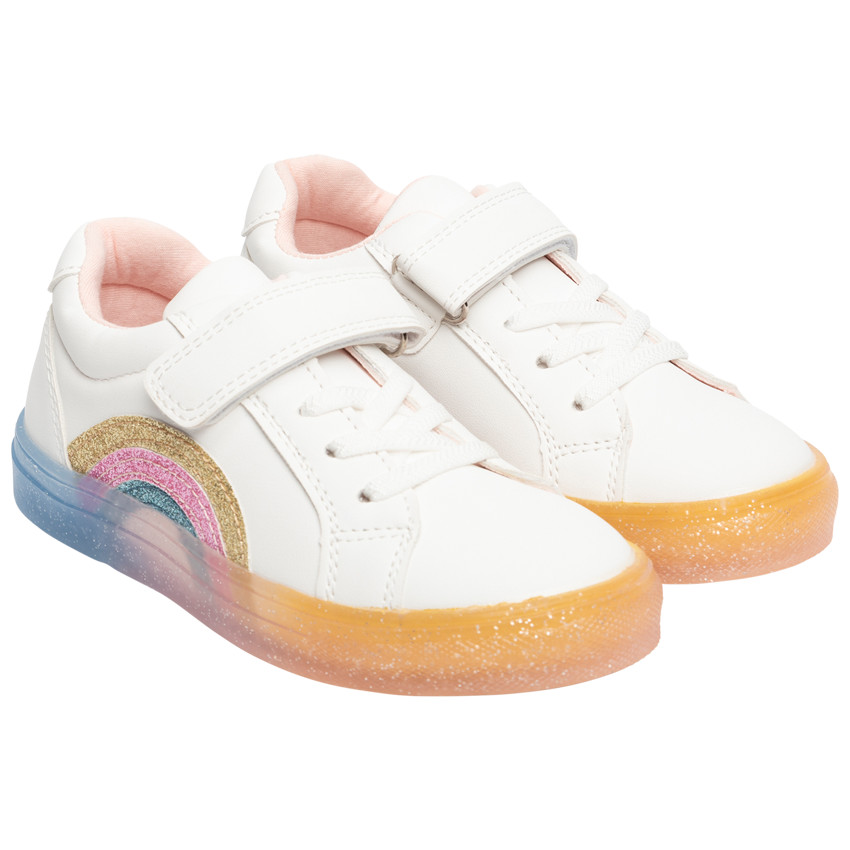 Zapatillas bajas con cordones y velcro con estampado de arcoíris para niña. 