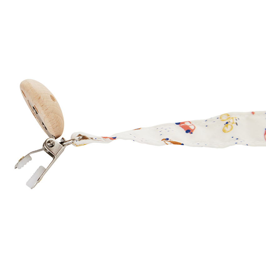 Clip para chupete de madera con diseño de coches 