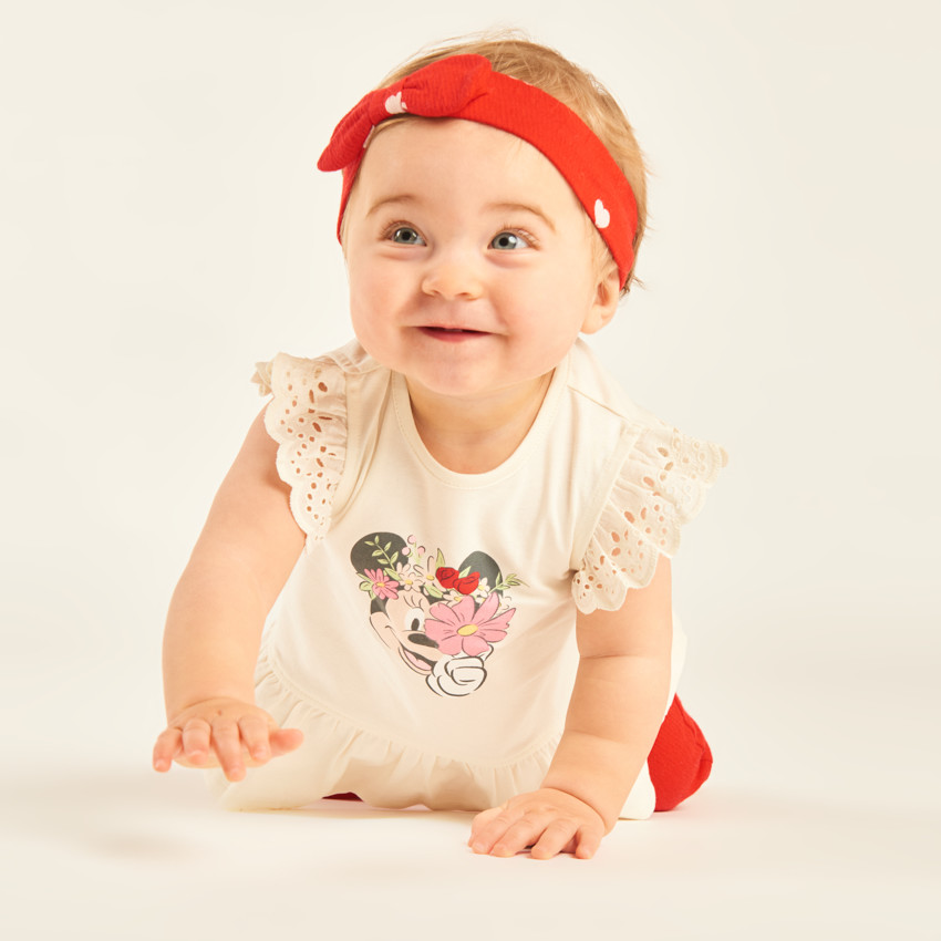 Conjunto de 3 piezas: blusa + pantalón + diadema de Minnie Disney para niña bebé. 