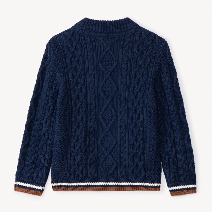 Jersey de punto liso con efecto trenzado y ribete de color para niño 