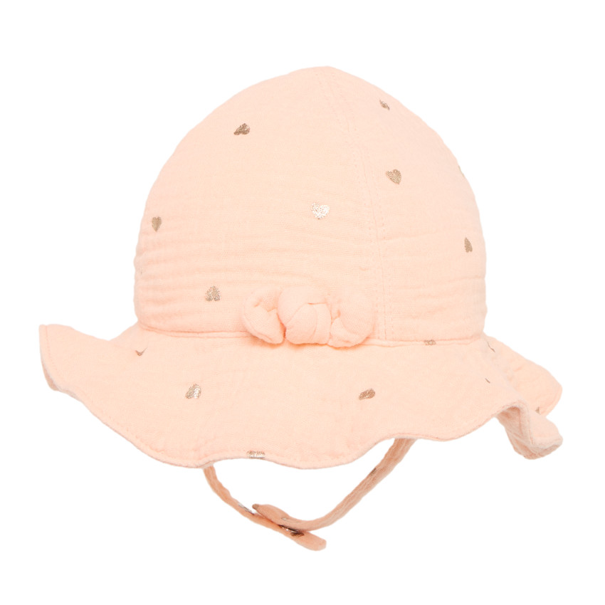 Gorro impreso de corazones con lazo para niña bebé 