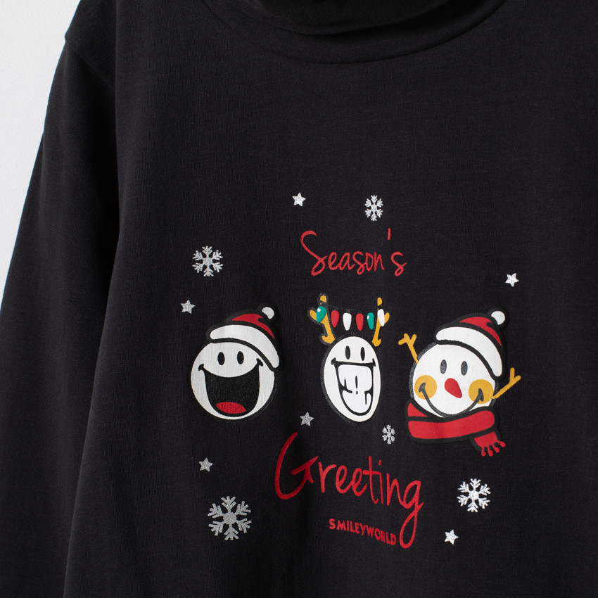 Sous-pull col roulé en coton bio print SmileyWorld esprit Noël  Additional Sous-pull col roulé en coton bio print SmileyWorld esprit Noël