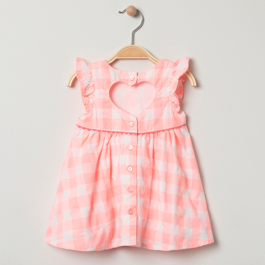 Robe en coton bio à carreaux et fruits brodés 