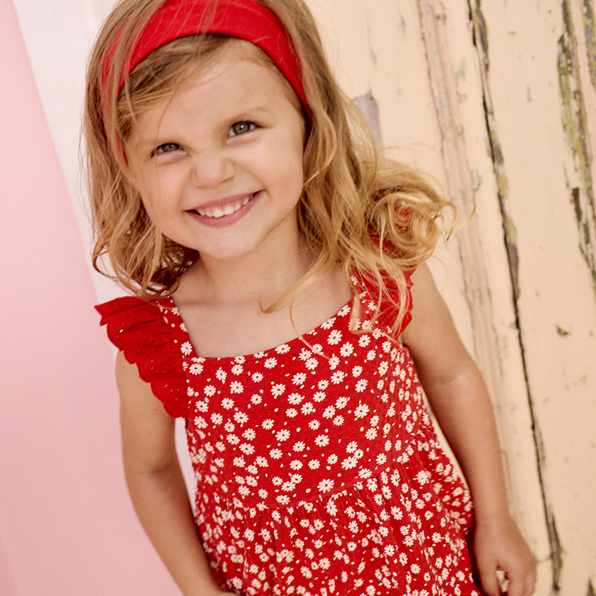 Vestido de manga corta estampado en tejido cloqué para bebé niña 