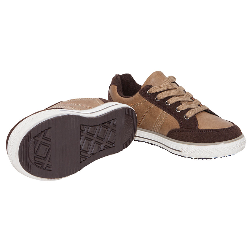 Deportivas bajas en dos materiales con cordones chocolate y camel 