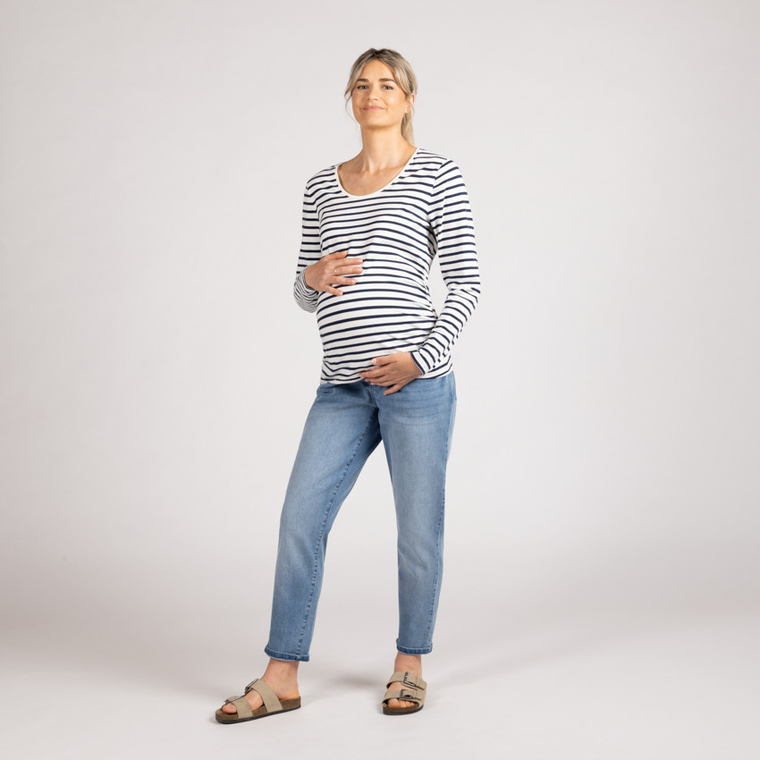 Camiseta de manga larga a rayas para embarazada 