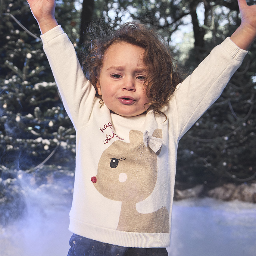 Jersey de punto de terciopelo con estampado de ciervo para bebé niña 