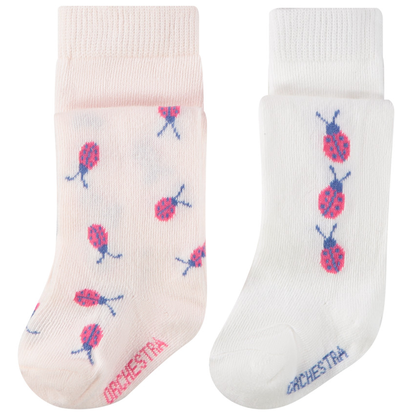 Pack de 2 pares de leotardos gruesos con estampado de mariquitas para bebé niña 