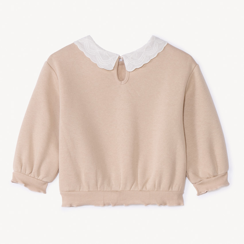 Sudadera de felpa oversize con cuello Peter Pan para niña. 