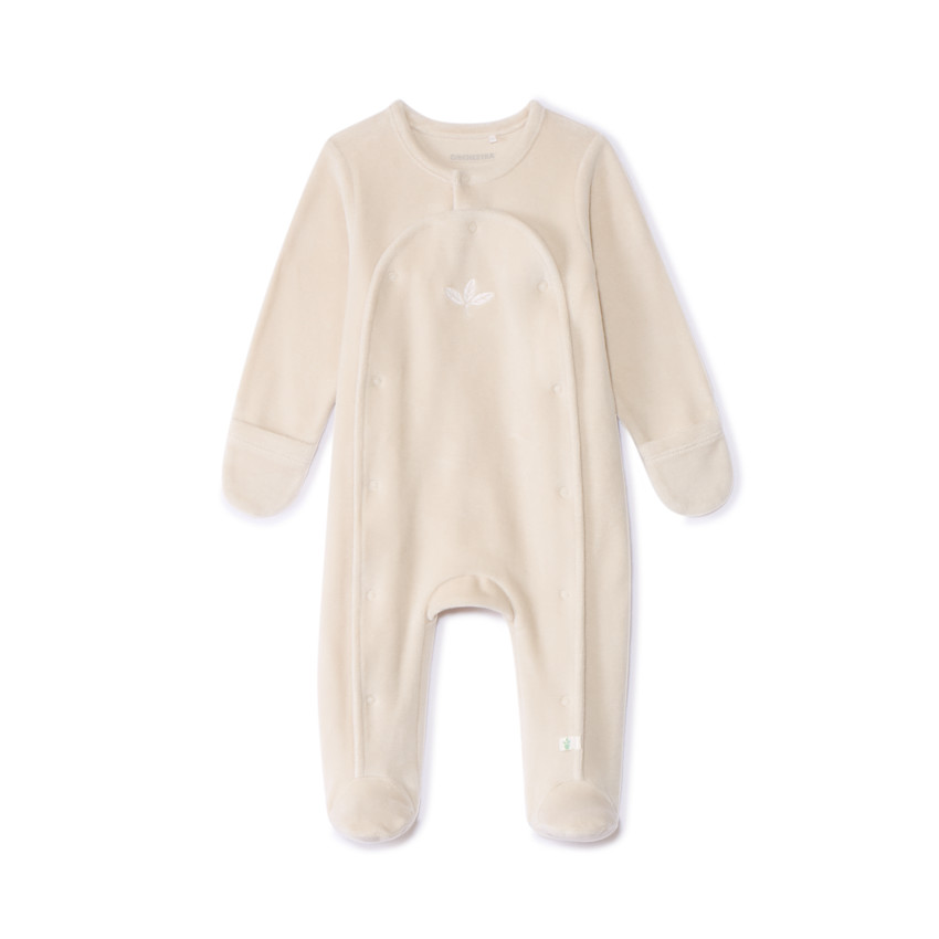 Pelele de terciopelo liso bordado hojas para bebé 