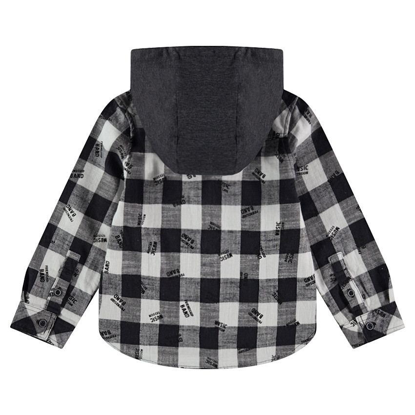 Camisa de manga larga de cuadros y capucha en contraste 